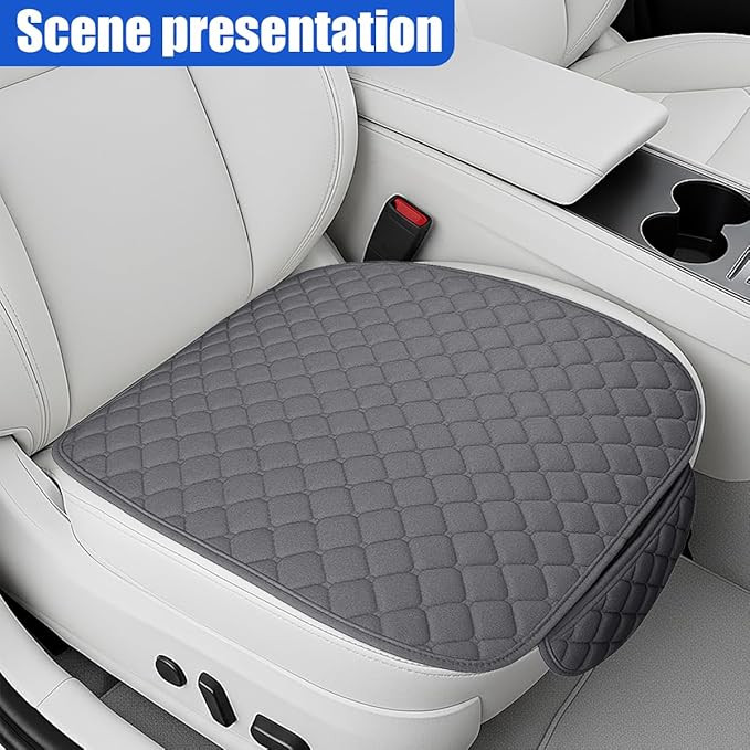 YoRise Comfortable Car Seat Cover, Linen Breathable Anti-Slip Front Bottom Seat Cushion Pad with Storage Pocket, Universal Auto Interior Seats Protector Accessories for Car Truck SUV (Gray)