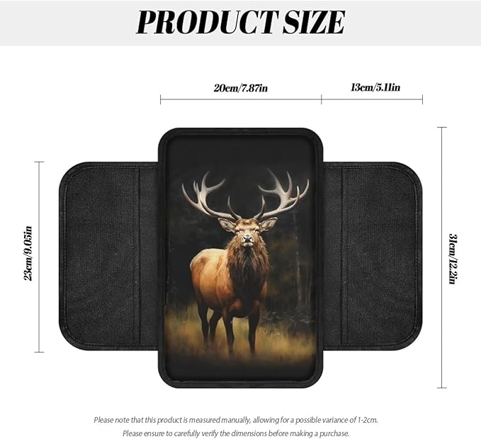 Wild Elk Print Car Center Console Cover Waterproof Vehicle Armrest Cover Pad Elastic Armrest Seat Box Cover Protector Car Armrest Cover Cushion with 2 Storage Bags