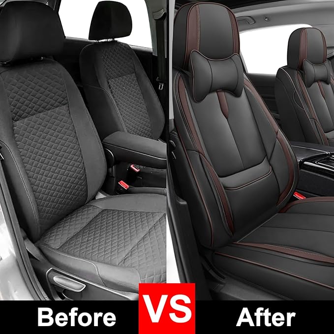 Fit for 98% of Mercedes Benz Car Seat Covers with Headrests, Premium Nappa Leather Seat Cover, Fully Wrapped Protect Modern Style Seat Cover (2-Seat Luxury, Black & Coffee)
