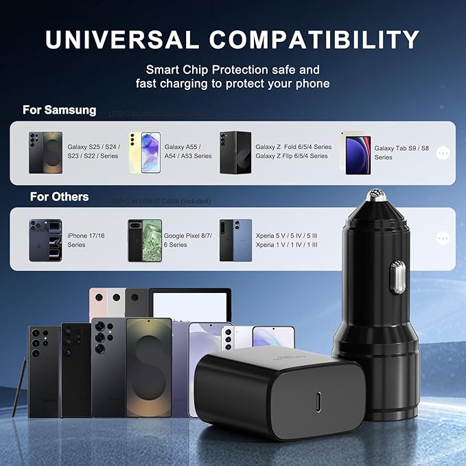Samsung Super Fast Charger Type C Kit,45W PD USB C Wall/Car Charger for Samsung Galaxy S26/S25/S24/S23/S22/Plus/Ultra/FE/Note 20/10/A71,2020/2018 Pad Pro/Air,with 2X USB C-to-C Cable(6.6ft)