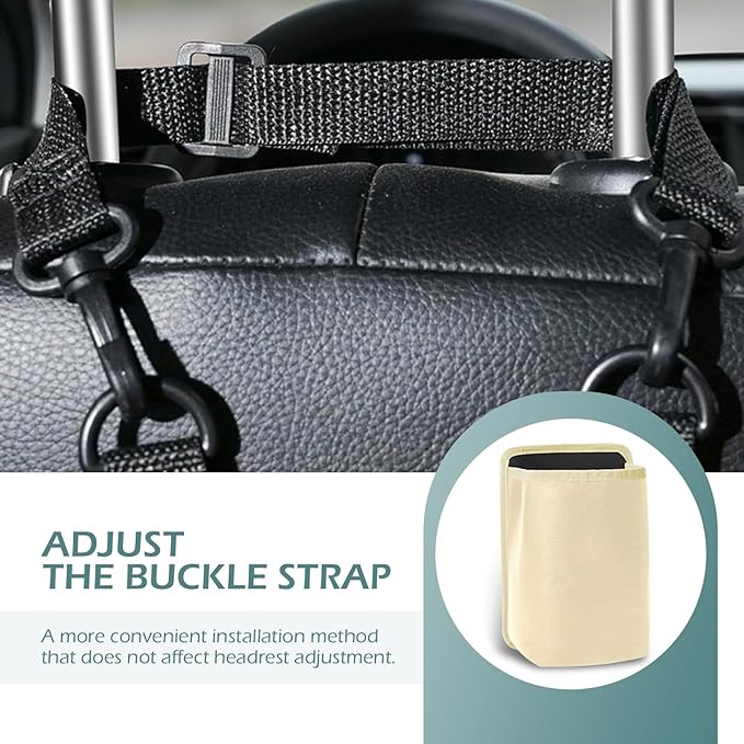 SLIMI 1 PC Car Seatback Organizer, Multifunctional Leather Car Organizer Back Seat, Waterproof Suspension Car Trash Can, Universal Cars Seat Travel Storage Bag (Beige)