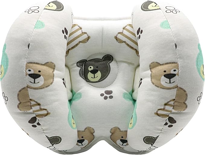 KAKIBLIN Baby Head Neck Support Pillow, 2 in 1 Banana Neck Pillow for Babies, Travel Pillow for Stroller Neck Support for Newborn, Adjustable Baby Pillow for Head (Bear)