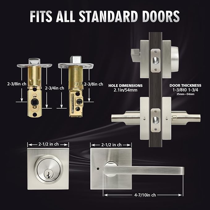 Exterior Door Lock Set with Deadbolt, Front Door Handle Set, Heavy Duty Keyed Alike Privacy Handles, (3Pack-Set,Satin Nickel)