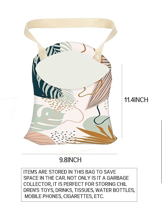 Car Garbage Can, Hanging Car Trash Can for Back Seat Organizer, Boho Leaf