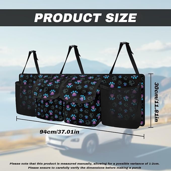 Small Car Trunk Organizer Back Seat Hanging Car Organizers and Storage, Paw Print Car Backseat Organizers, Easy to Clean and Install
