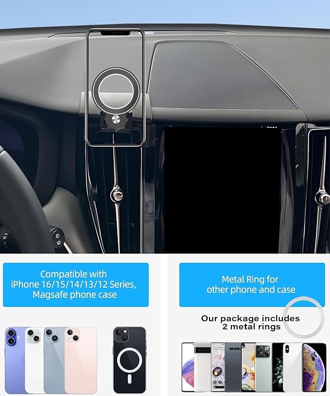 Magnetism Car Phone Holder for Volvo XC60 2018-2025 Accessories Compatible with MagSafe Hands-Free 360 Degree Rotation Adjustable Cell Phone Mount Does Not Affect Air Vent