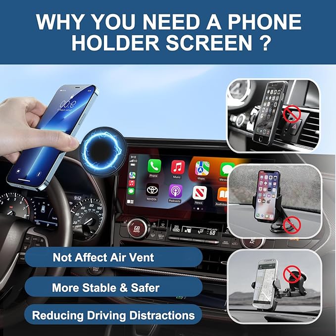 Car Phone Holder for 2020-2022 Toyota Highlander Accessories 12.3-inch Screen Fixed Clip, Magnet Cell Phone Mount Compatible with MagSafe, Hands-Free 360° Rotation Automobile Cradles Not Affect Vent
