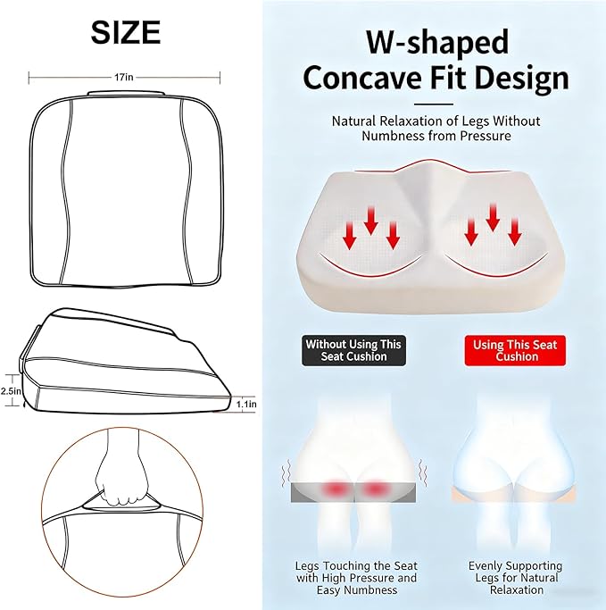 Car Seat Cushion,Thickened Comfort Memory Foam Seat Cushions for Car and Office Chair - Sciatica & Lower Back Pain Relief, Driver Seat Pillow for Auto, Office Chair, Wheelchair Pad-Black