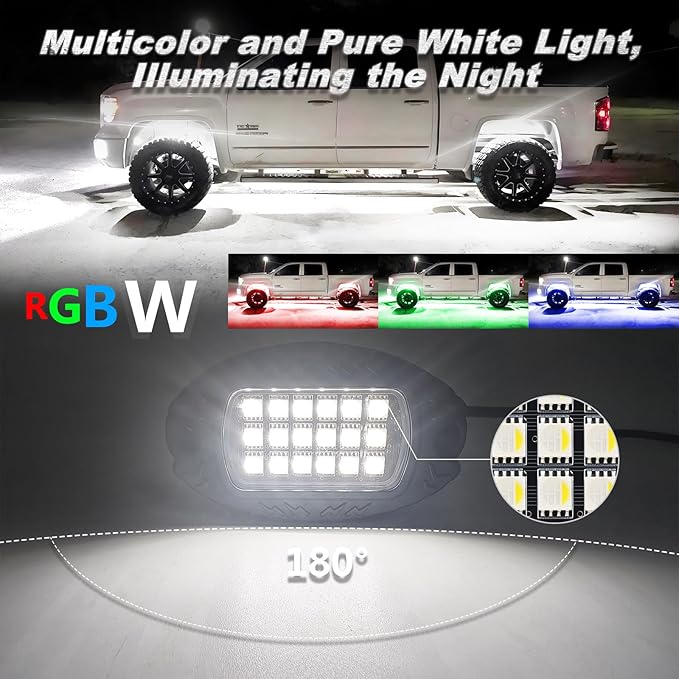 8Pods Heavy Duty Aluminum RGBW LED Rock Lights Kit for Jeep Trucks UTV ATV Golf Cart RZR SXS 4Wheeler Off-Road Vehicles, APP & RF Remote, Plug & Play Pre-Wired, Waterproof 12V Underglow Accent Light