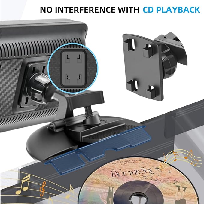 CD Slot Mount for Carplay Screen 17mm Ball Adapter with 4-Button Lock Compatible with 7-10.26 Inch Portable Car Play Baby Camera Monitors Cell Phone Replacement Cd Mount