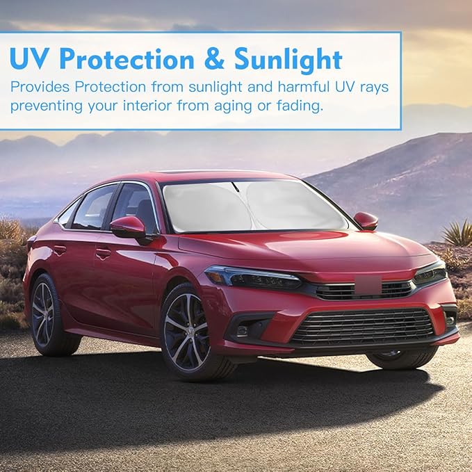 Windshield Sun Shade for Honda Civic Window Sunshade 2022 2023 2024 2025 2026 Accessories Front Window Shade Sun Visor Sunshade Windshield Cover 4 Layers Foldable Blocks UV Rays Keep Car Cooler