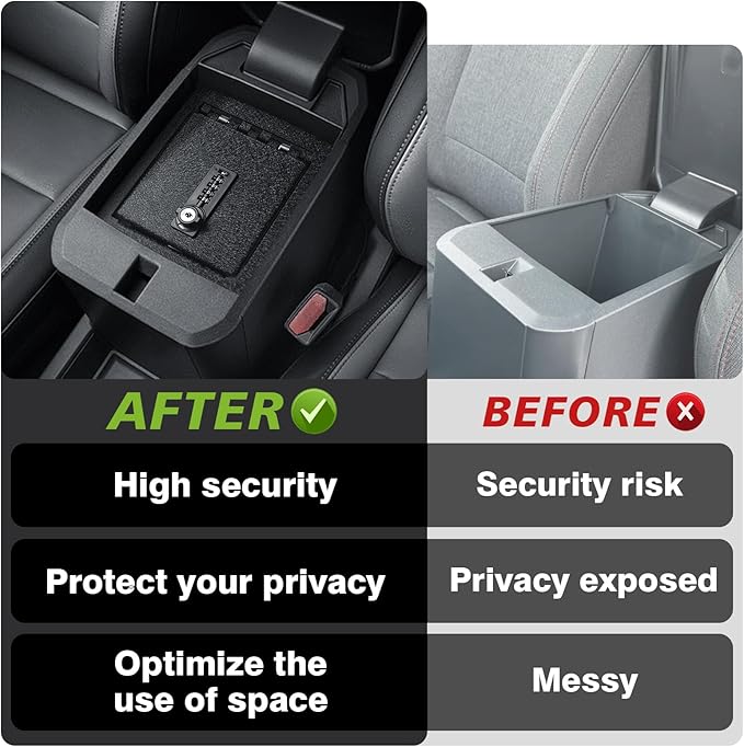Muslogy Auto Center Console Organizer Safe Vault Lock Box Armrest Storage Compatible With Ford Maverick 2022-2025 2026 Center Console Insert Security Vault Organizer with 4 Digit Combo Password
