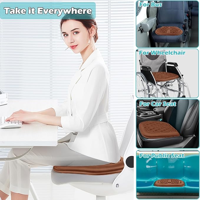 Big Ant Car Seat Cushion, Comfort Memory Foam Driver Seat Cushion Improve Driving View, Sciatica and Lower Back Pain Relief, Thick Seat Cushions for Car Home Office Chair, Wheelchair - Brown