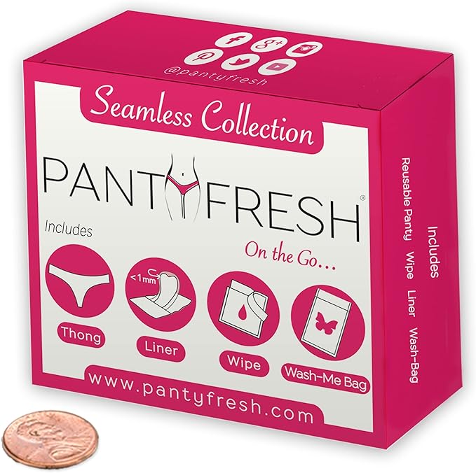 to-Go Panty Kit Includes 4 Items Seamless Thong Underwear Fresh Wipe Pantyliner & Washbag Travel First Period Kit Feminine Hygiene Incontenance Emergency