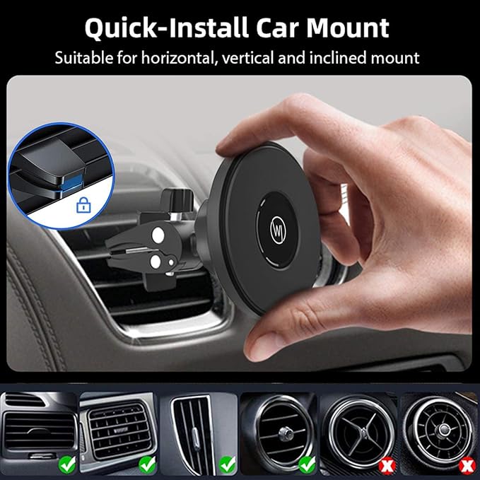 Magnetic Air Vent Phone Holder Compatible with Apple Magsafe iPhone 16, 15, 14, 13, 12 Car Mount Magnet Holder, Car Accessories, Charging Not Supported (Pro, Max, Plus, Mini) Black