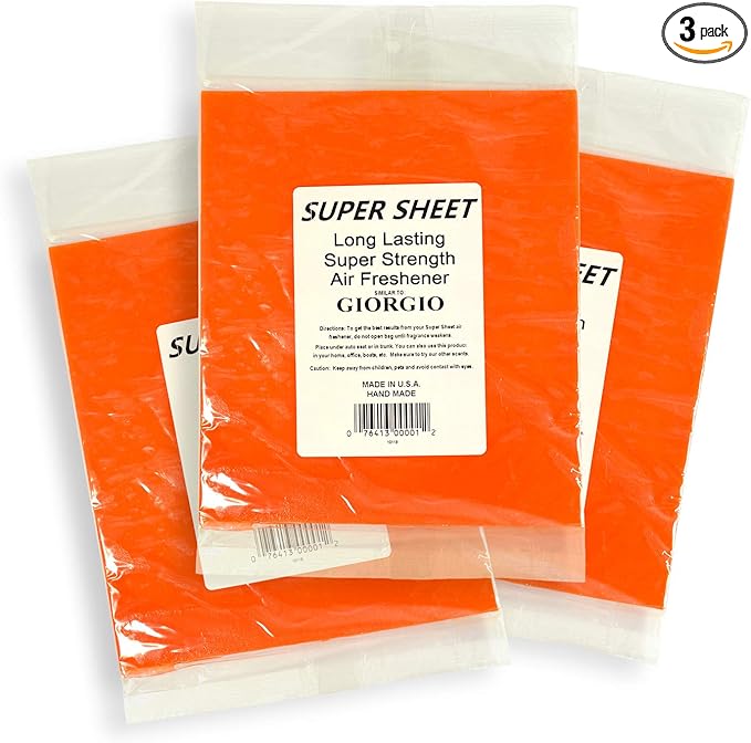 Super Sheet Large (8"x7") Under Seat Car Air Freshener, 3-PACK (Giorgio)