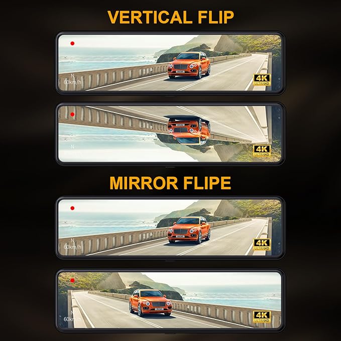 3 Channel Mirror Dash Cam with Front 4K, in-Cabin & Rear 1080P Cameras, Enhanced Night Vision, G-Sensor & Parking Monitor, 64GB Card Included, Triple Rear View Mirror Camera for Cars & Trucks