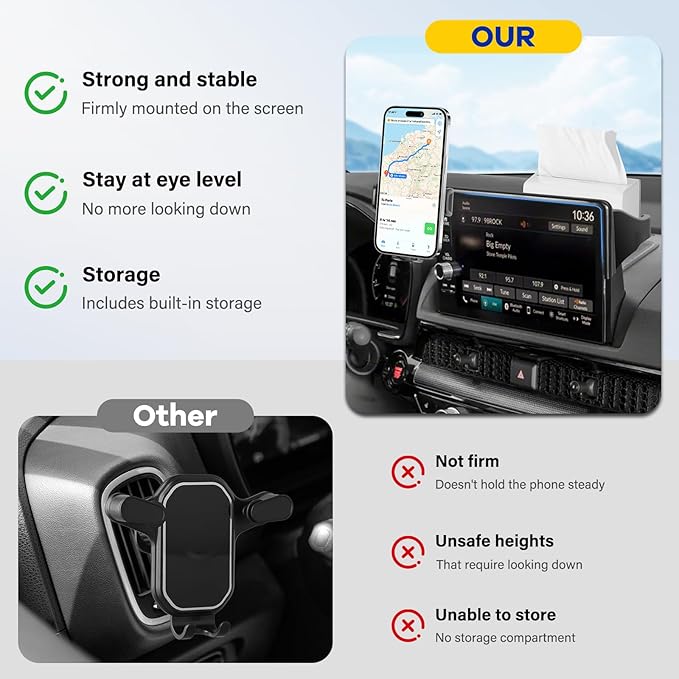 Car Phone Holder Compatible with Honda CRV CR-V 2023-2025 2026 7/9 inch Screen Cell Phone Mount with Dash Organizer Dash Storage Box 360° Rotation