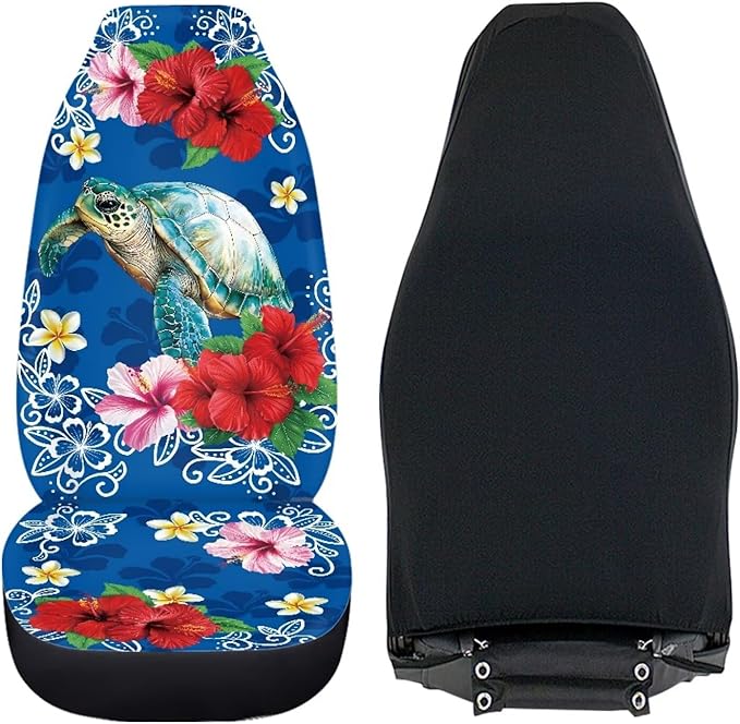 BIGCARJOB Floral Turtle Car Seat Cover Full Set Universal Car Interior Accessories Set Car Front Seat Covers Auto Interior Seat Protector Saddle Blanket for Women Gifts