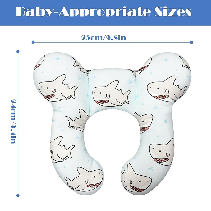 Baby Head Support Pillow for Newborn Toddler, Baby Neck Pillow Upgraded Comfortable Sleep Cushion for Car Plane Stroller Pushchair - Shark A