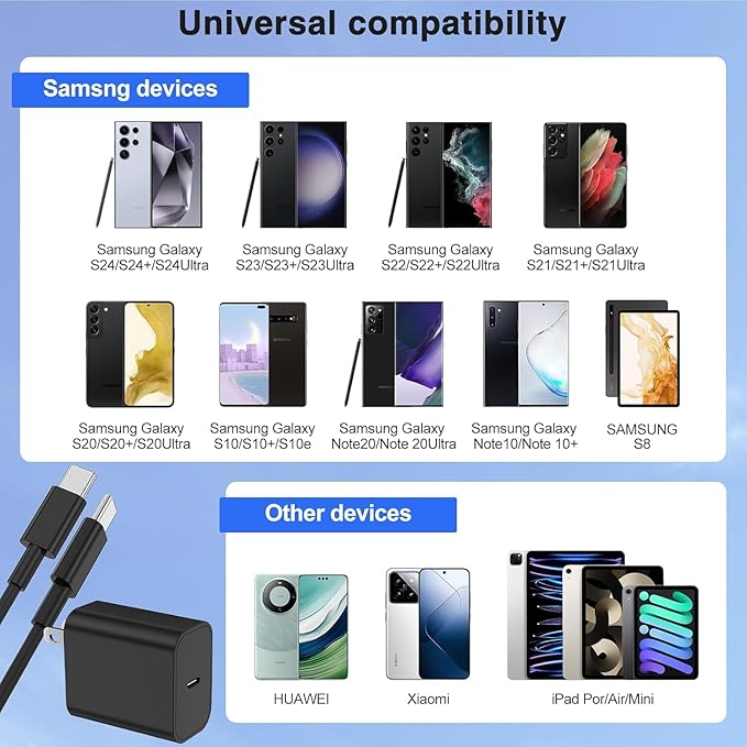 45W Super Fast Charger Type C for Samsung S26 S25 S24,3Pack 45W Dual Port USB C Fast Phone Charger Block & 6/10FT Type C Cord for Samsung Galaxy S26 S25 Ultra/S23/S22,Android,iPhone 17-White