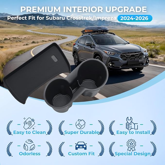 Cup Holder Insert & Wireless Charging Protective Mats for Subaru Crosstrek/Impreza 2026 2025 2024, Center Console Interior Accessories Cup Holder & Wireless Charger Cover Pad, Black