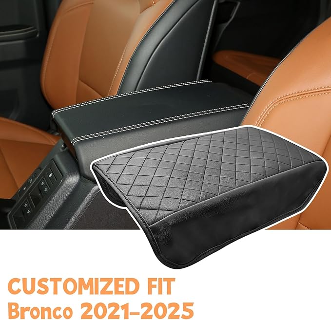 Center Console Cover Compatible with Ford Bronco 2021-2025 2/4 Doors Leather Armrest Box Cushion Cover Middle Console Pad