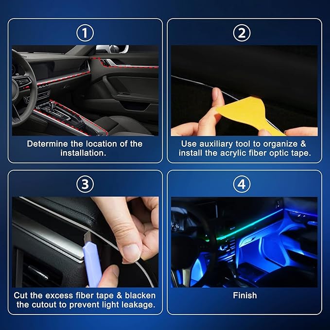 Car Interior LED Light Kit with App Control, RGB Multicolor Ambient Lighting Strip, Smart Music Sync Neon Accent Lights for Vehicle Interior