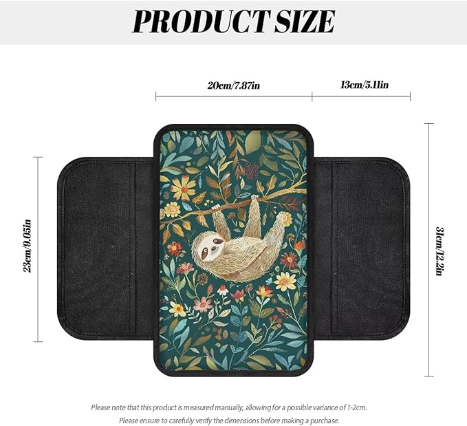 Sloth Floral Tree Print Center Console Covers for Cars Washable Auto Armrest Storage Box Mat Waterproof Car Armrest Seat Box Cover Cushion Car Accessories Interior Protection