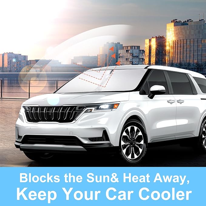 Windshield Sun Shade Custom Fit for 2022 2023 2024 2025 2026 Kia Carnival Accessories Foldable Sunshade Sun Blocker Protect Car from Sun Rays & Heat Damage Keep Car Cooler