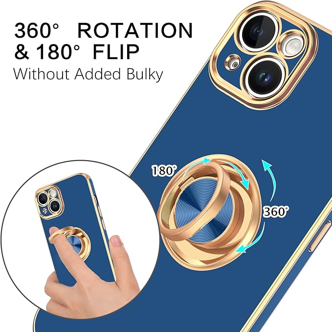 VENINGO iPhone 14 Case,Phone Cases for iPhone 14,Slim Fit Soft 360° Ring Holder Kickstand Magnetic Car Mount Supported Easy Clean Shockproof Protective Cover for Apple iPhone 14 6.1" 2022, Deep Blue