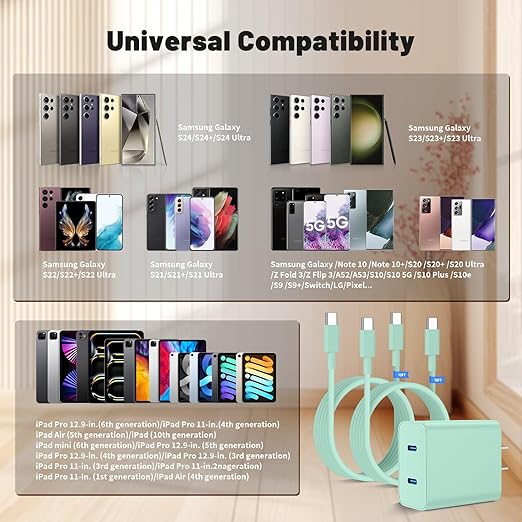 45W Dual Port Super Fast Charger with Long USB C to C Cable 10ft,Type C Wall Charger Block and Android Phone Charging Cord for Samsung Galaxy S26 Plus/S25 Ultra/S25+/S24+/S23+/S22+/S21/S20/Note 20/10+
