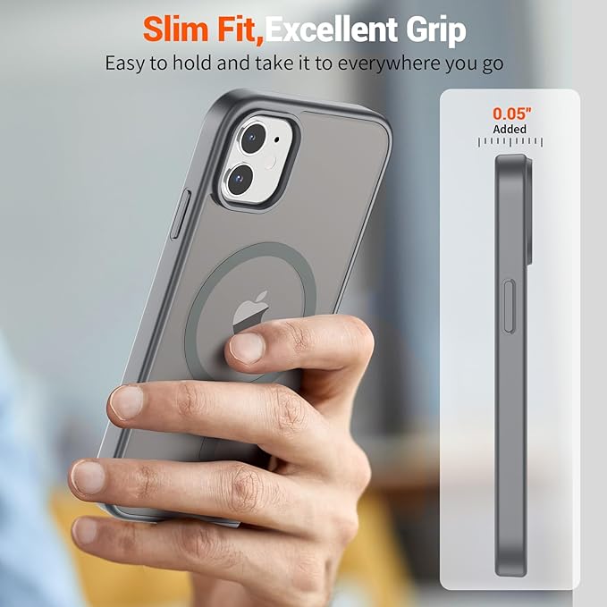 SUPFINE Magnetic for iPhone 12 Mini Case & iPhone 13 Mini Case (Compatible with MagSafe) (Military Grade Drop Protection) Slim Translucent Matte Shockproof Phone Cover,Gray