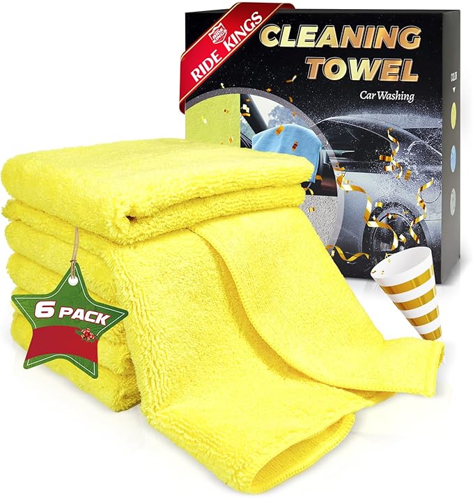 Microfiber Cleaning Cloths Car Interior & Exterior,Highly Absorbent Cloth,Car Wash Rags Lint Free and Reusable,Cleaning Rag for House,Kitchen,Bathroom,Office,16"x16"|Yellow 6-Pack