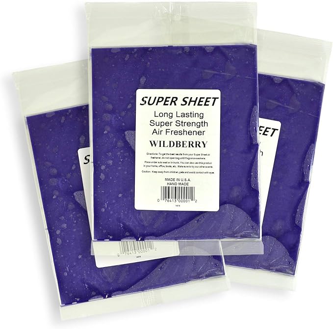Super Sheet Large (8"x7") Under Seat Car Air Freshener, 3-PACK (Wildberry)