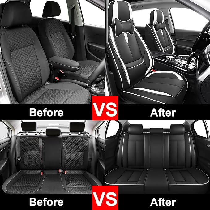 Fit for 98% of Mercedes Benz Car Seat Covers with Headrests, Premium Nappa Leather Seat Cover, Fully Wrapped Protect Modern Style Seat Cover (5-Seat Luxury, Black & White)