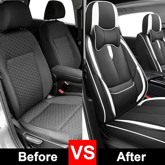 Fit for 98% of Mercedes Benz Car Seat Covers with Headrests, Premium Nappa Leather Seat Cover, Fully Wrapped Protect Modern Style Seat Cover (2-Seat Luxury, Black & White)