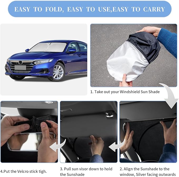 for Honda Accord 2018-2022 Sun Shade Sunshade Windshield Cover, 4-Layer Front Window Shade Custom Fit Accord 10 Gen Sun Visor 240T Foldable Shade Sun Blocks UV Rays Cooler Car Accessories