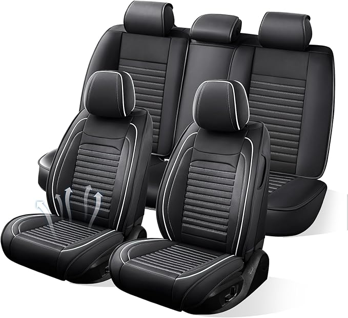 Car Seat Covers Full Set Fit for Toyota RAV4 2001-2026, Premium Faux Leather Car Seat Protector, Breathable, Anti-Slip, Comfortable & Durable (Black&White,Full Set)
