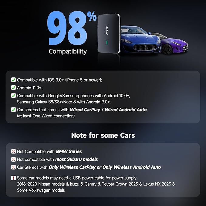 Magic AI CarPlay Box - Wireless CarPlay Adapter with Dual-WiFi Stability, Built-in Android Multimedia System, Enjoy Video & Music Apps, Navigation, AI Voice, Plug & Play for Factory Wired CarPlay