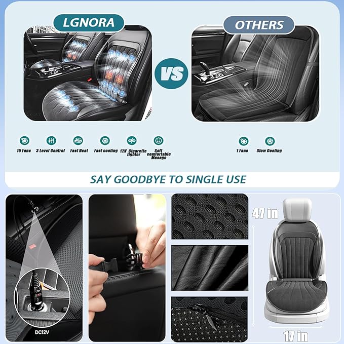 Black Front Seat Cover for Car, Cooling and Massage 3 in 1 Cooling Car Seat Covers with Massage & Temeperature Control (Black-1)