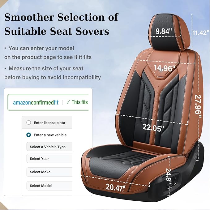 Coverado Seat Covers, Car Seat Covers Full Set, Leather Seat Covers for Cars, Automotive Seat Covers Car Seat Protector Car Accessories Fit for Most Sedans SUV Pick-up Truck(Black&Brown)