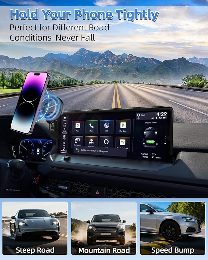 PZK Car Phone Mount for 2023-2025 2026 Honda Accord Hybrid Sport /-L/EX-L/Touring/Prime (Ony fit for 12.3-Inch Screen) Compatible with MagSafe Car Phone Holder with Stroage Box (Not Fit for LX/EX/SE)
