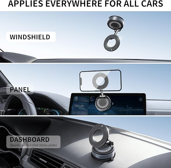 ILKCC Vacuum Suction Magnetic Phone Holder, 2025 Upgraded Vacuum Suction Cup Mount for Magsafe, 360° Adjustable Foldable Portable Magnetic Car Phone Stand for Cars/Gyms/Mirrors/Smooth Surface (White)
