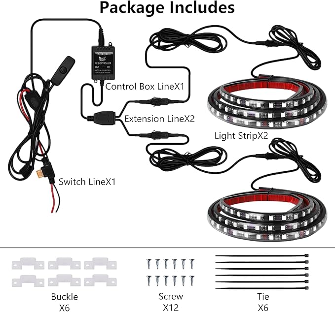 Truck Bed Lights 2Pcs - RGB 16 Million Colors, APP & Built-in Control, IP67 Waterproof, Music Sync, 12V DC, 60-Inch Led Light Strip