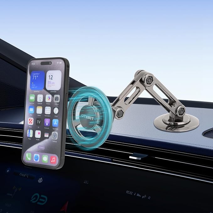 UTEBIT Universal 360° Pro Magnetic Car Phone Holder, Alloy Folding Magnetic Cell Phone Holder for Car, Strong Suction & Adjustable Phone Mount, Support for iPhone and Android All Mobile Phones, Black