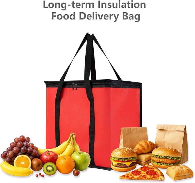 Reusable 6 Cup Drink Carrier with Handle and Insulated Food Delivery Bag, Portable Plastic Cup Caddy, 26L Grocery Cooler Box for Car Delivery, Travel, Picnic