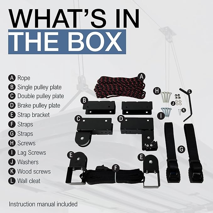 StoreYourBoard Cargo Box Pulley System – Heavy-Duty Garage Hoist Lift for Rooftop Carriers – Garage Storage & Garage Organization Ceiling Hoist with Pulley – Holds 150 lbs - Fits 8–10 ft Ceilings