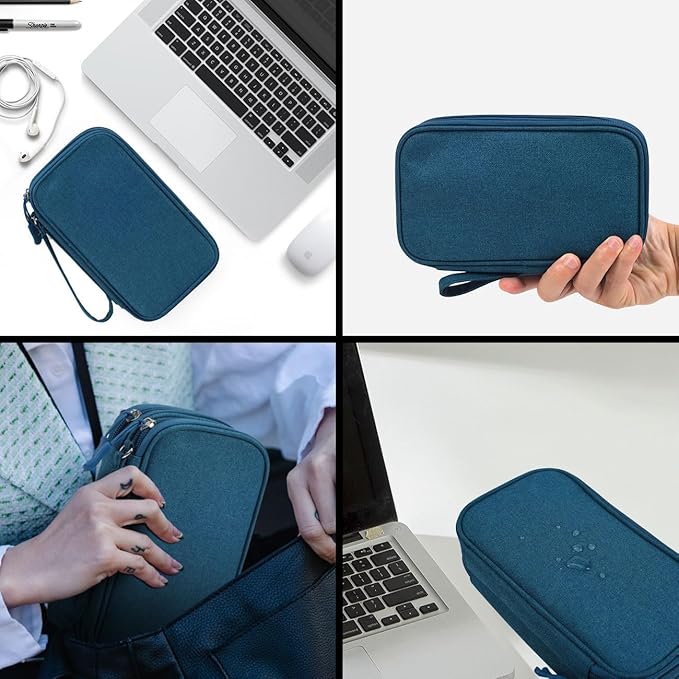 Electronic Organizer Travel Cable Accessories Bag, Waterproof Electronic Organizer Case, Accessories Organizer Bag for Power Bank, Charging Cords, Chargers, USB Cable, Earphones (Dark Green)