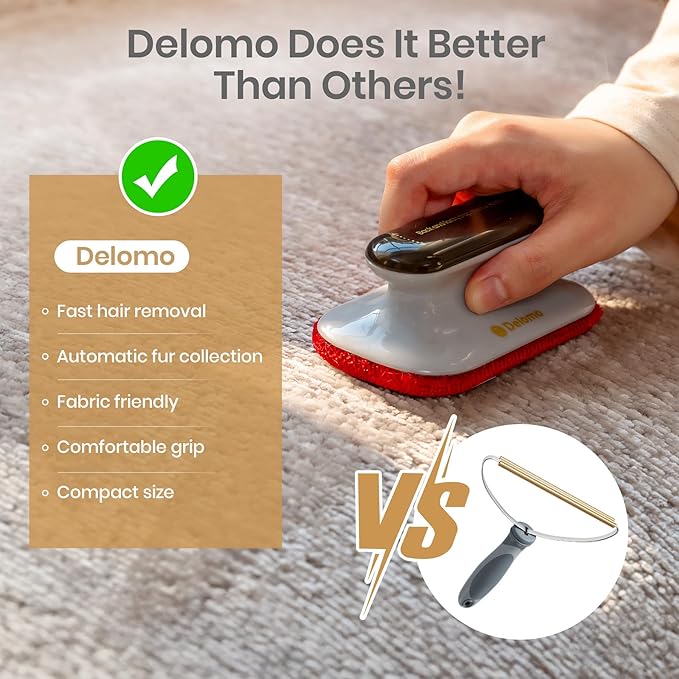 DELOMO Upgraded Pet Hair Removal Tool for Car, Mini Dog Hair Remover for Car Detailing, Pet Hair Remover Brush for Auto Detailing, Furniture, Carpet, Lint, Pet Hair Eraser (Size: 4.72" L ร 2.76" W)